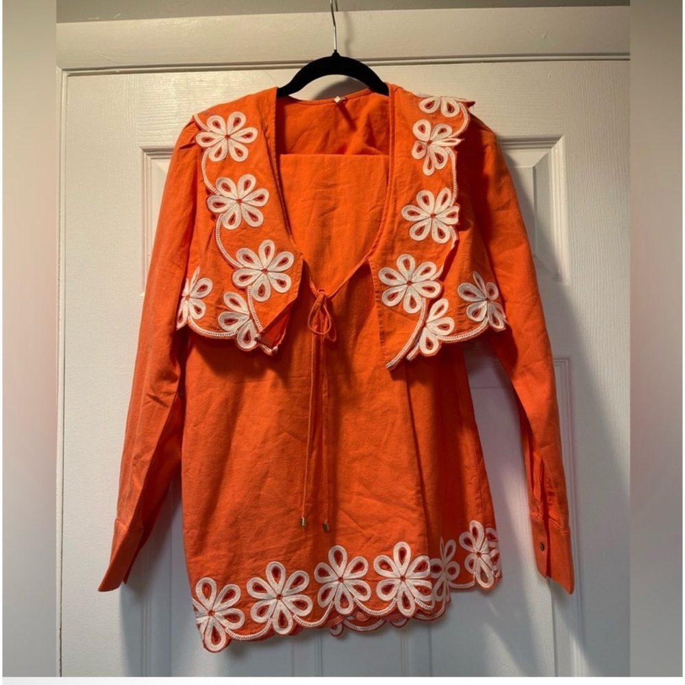 Orange Floral Embroidered Women's Top and Pants Free People NWT